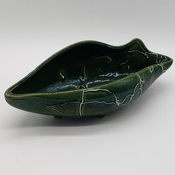 Vintage MCM Beauceware Canada Ceramic Spatter or Drip Glaze Console Bowl Planter - Picture 15 of 17